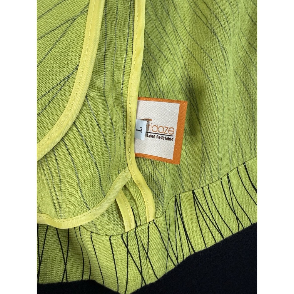 Fridaze Lime Chartreuse Green 100% Linen Top Women's Sz L Abstract Lines Artsy - Picture 6 of 11